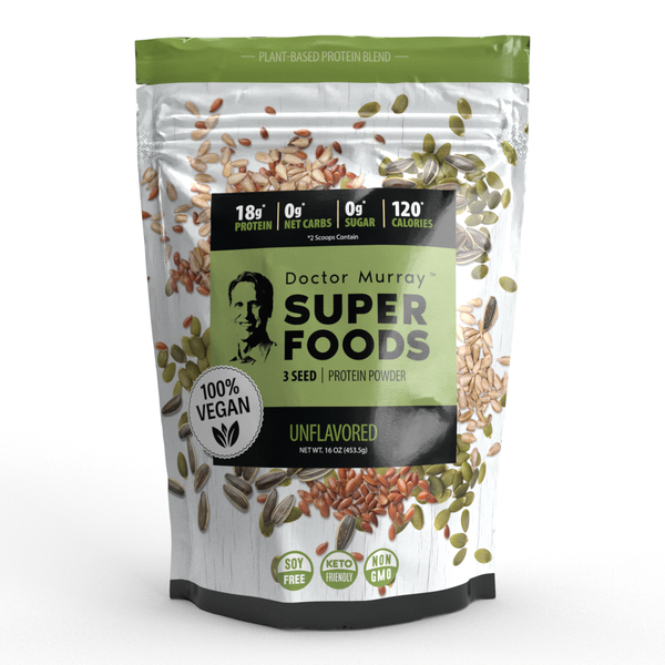 Dr. Murray's, Super Foods, 3 Seed Vegan Protein Powder, Unflavored, 16 oz and 32 oz